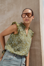 Marlow Top - Deep Olive Mono Floral