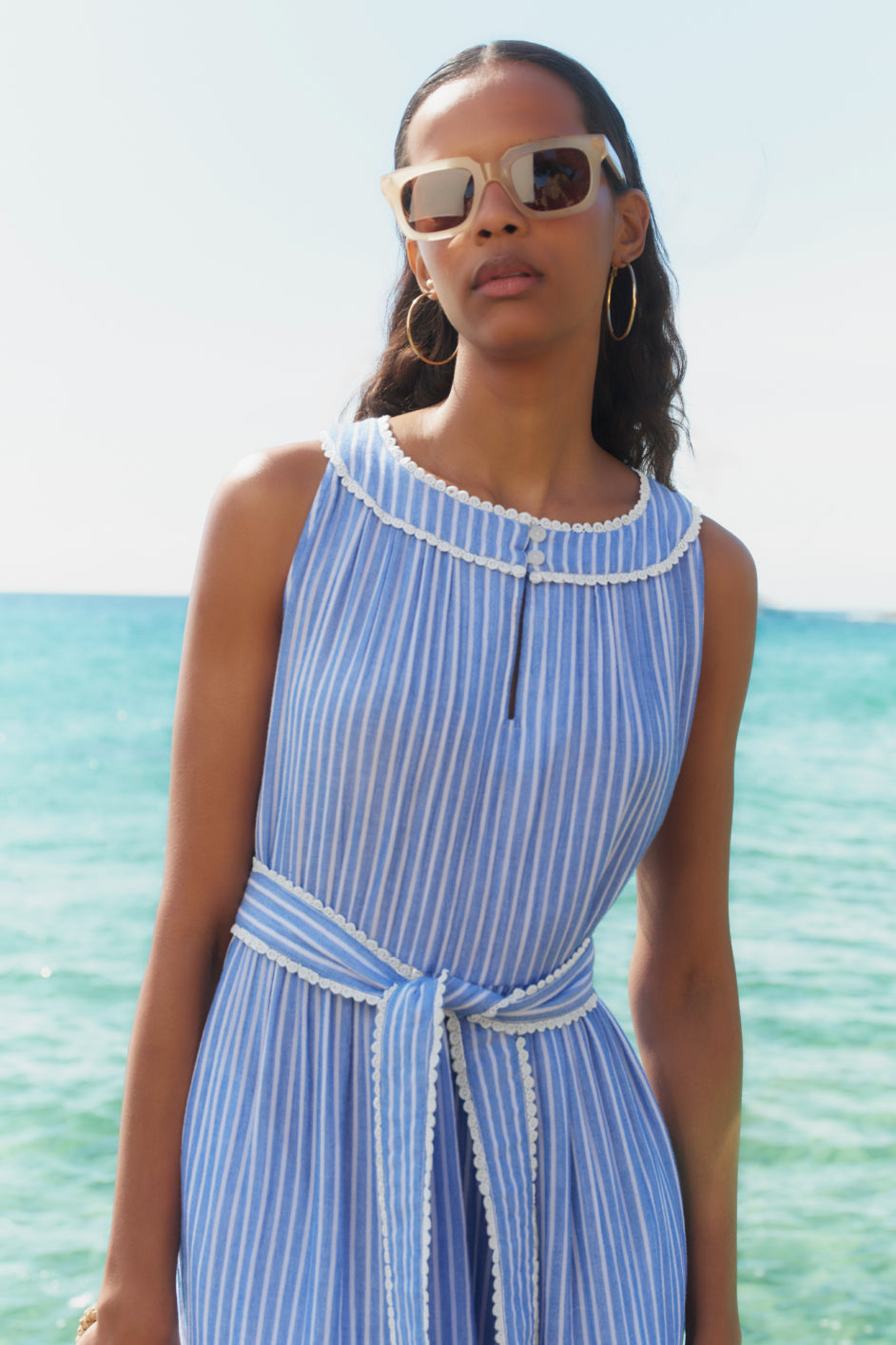 Hallie Halterneck Dress - Riviera Blue/White Stripe