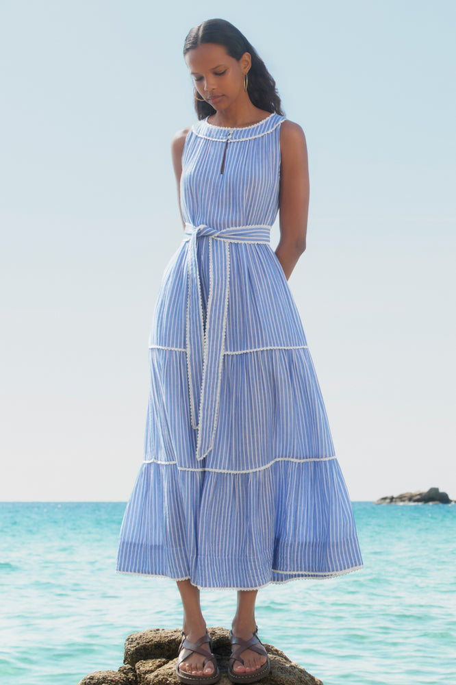Hallie Halterneck Dress - Riviera Blue/White Stripe