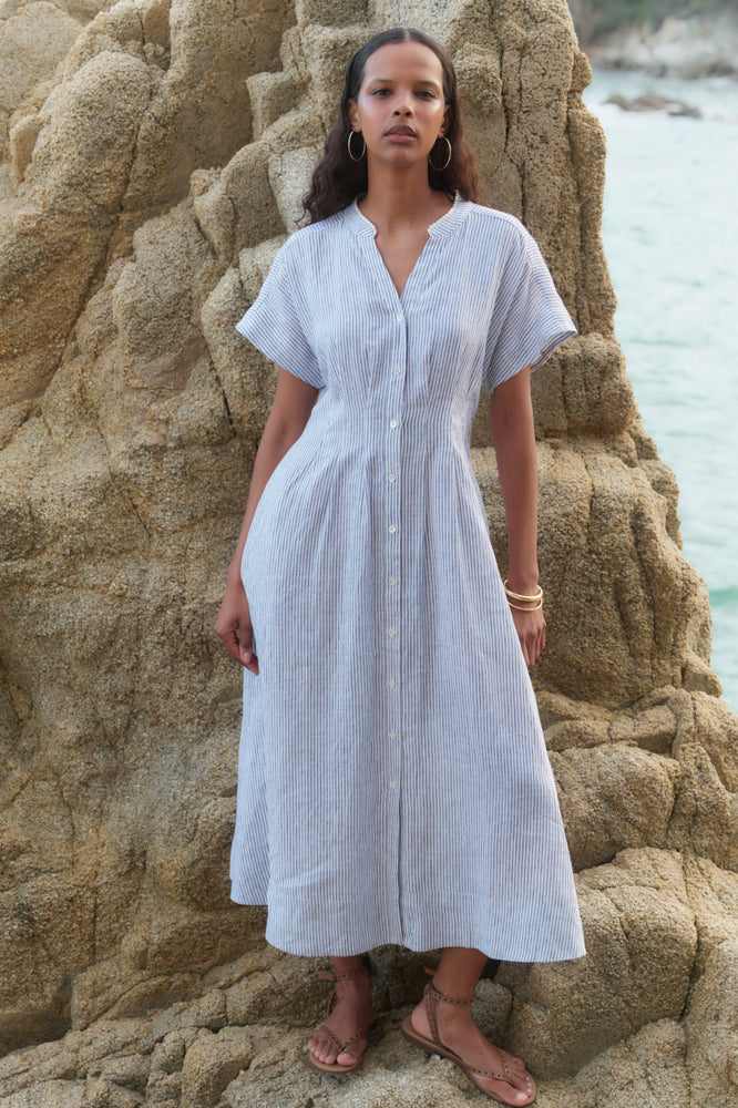 Angelina Dress - Blue/White Stripe