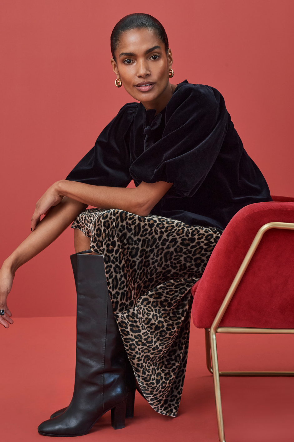 Ella Silk Velvet Skirt - Leopard