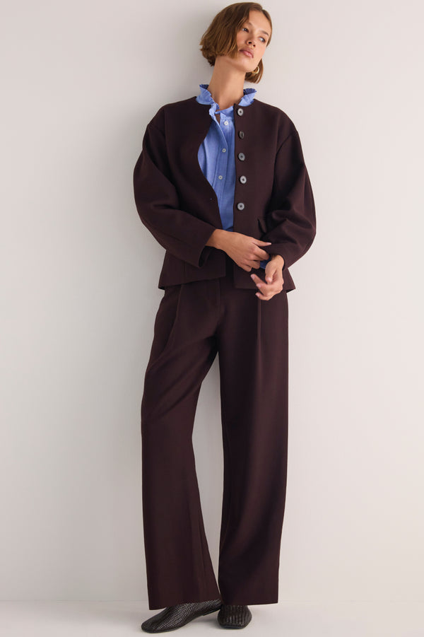 Sara Wool Blend Trouser - Chocolate