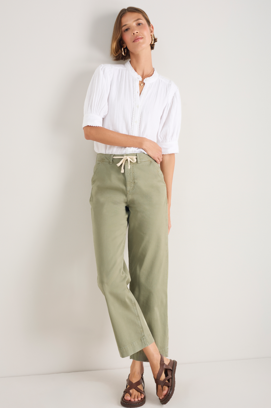 Camille Tie Horseshoe Trouser - Eucalyptus