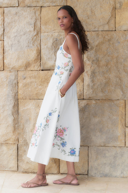 Reina Dress - Ivory Embroidered