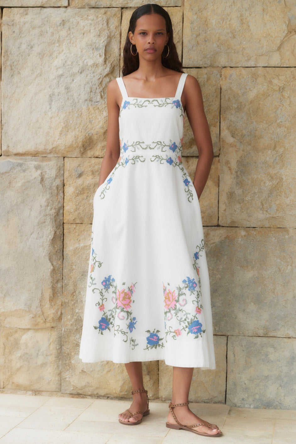 Reina Dress - Ivory Embroidered