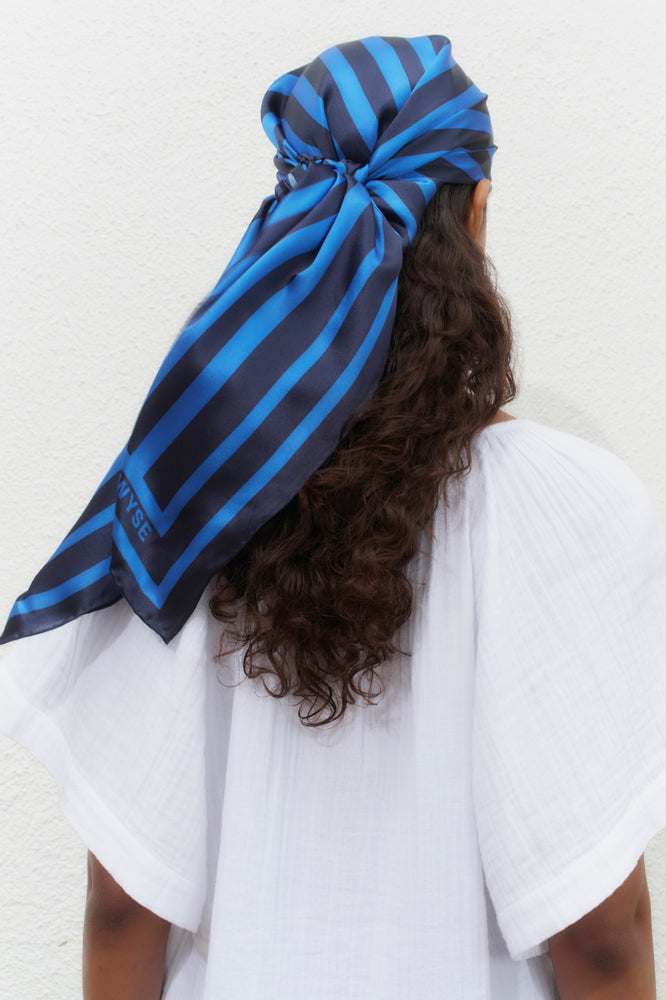 Cath x WYSE Silk Scarf - Blue Stripe