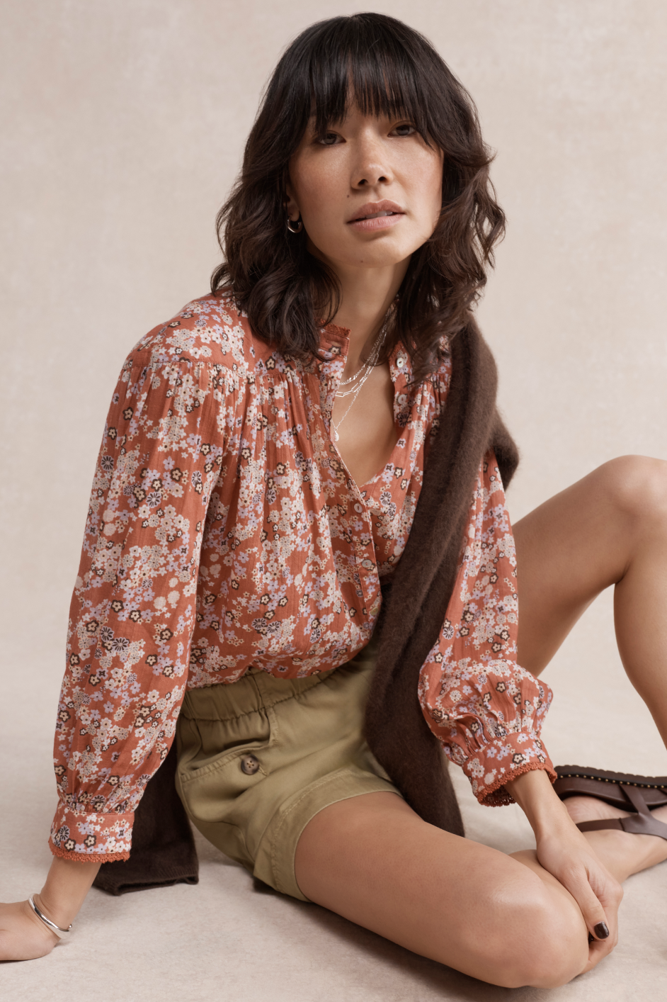 Nova Blouse - Warm Clay Layered Ditsy