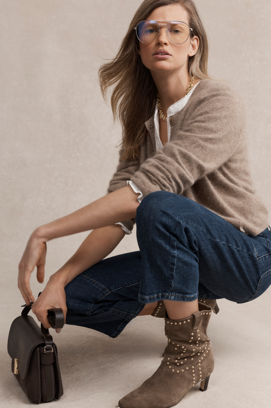 Goldie Studded Suede Ankle Boot - Tan