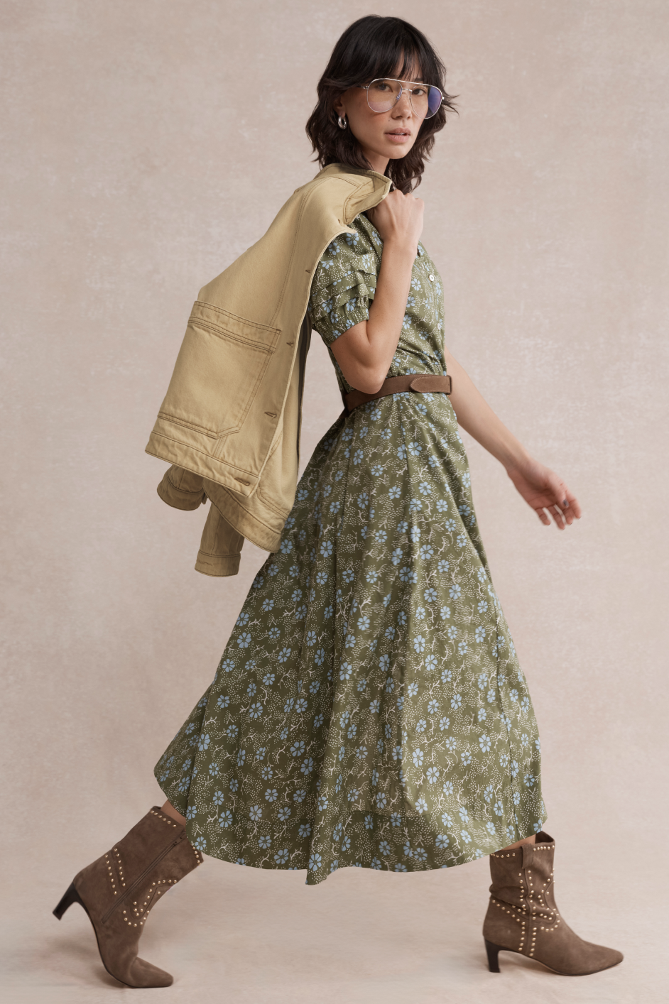 Kelly Dress - Olive Green Floral