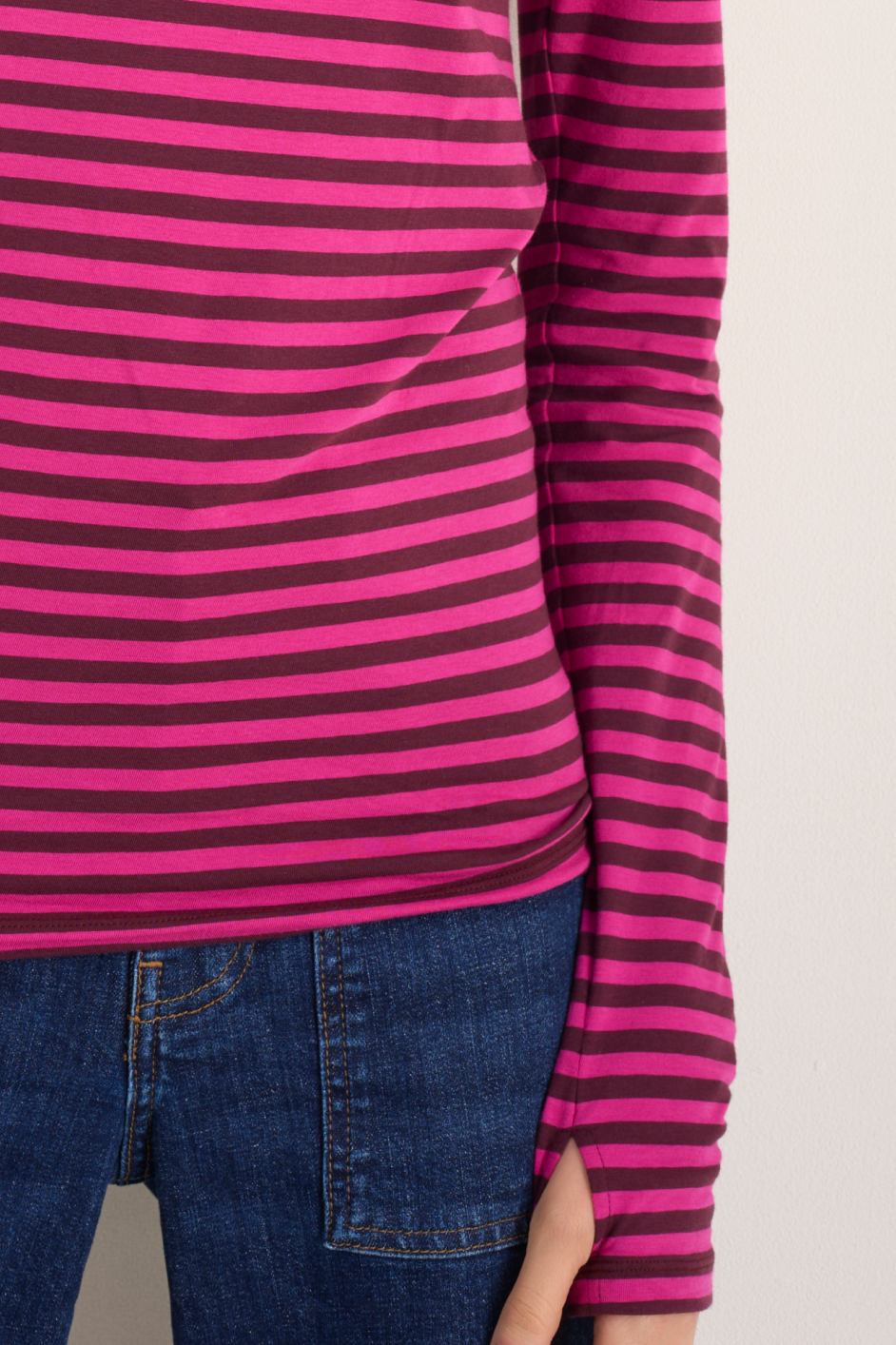Marnie Long Sleeve Jersey Top - Deep Fig/Pink Stripe