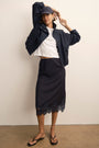 Lani Lace Trim Skirt - Navy Pinstripe