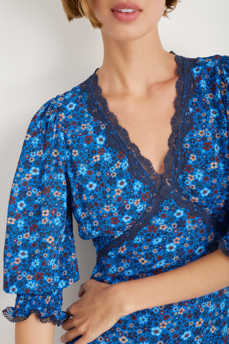 Elodie Dress - Cobalt Retro Ditsy