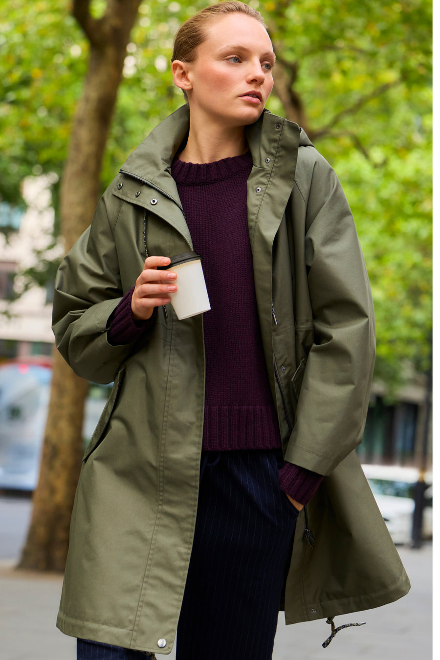 Cassie Funnel Neck Raincoat - Khaki