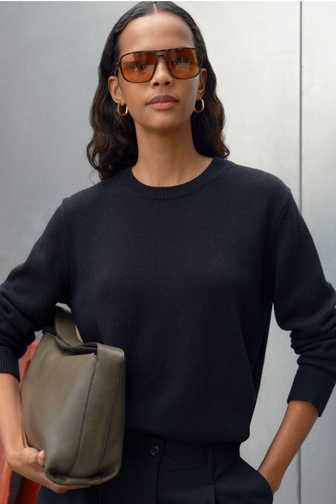 Philippa Wool Cotton Jumper - Black