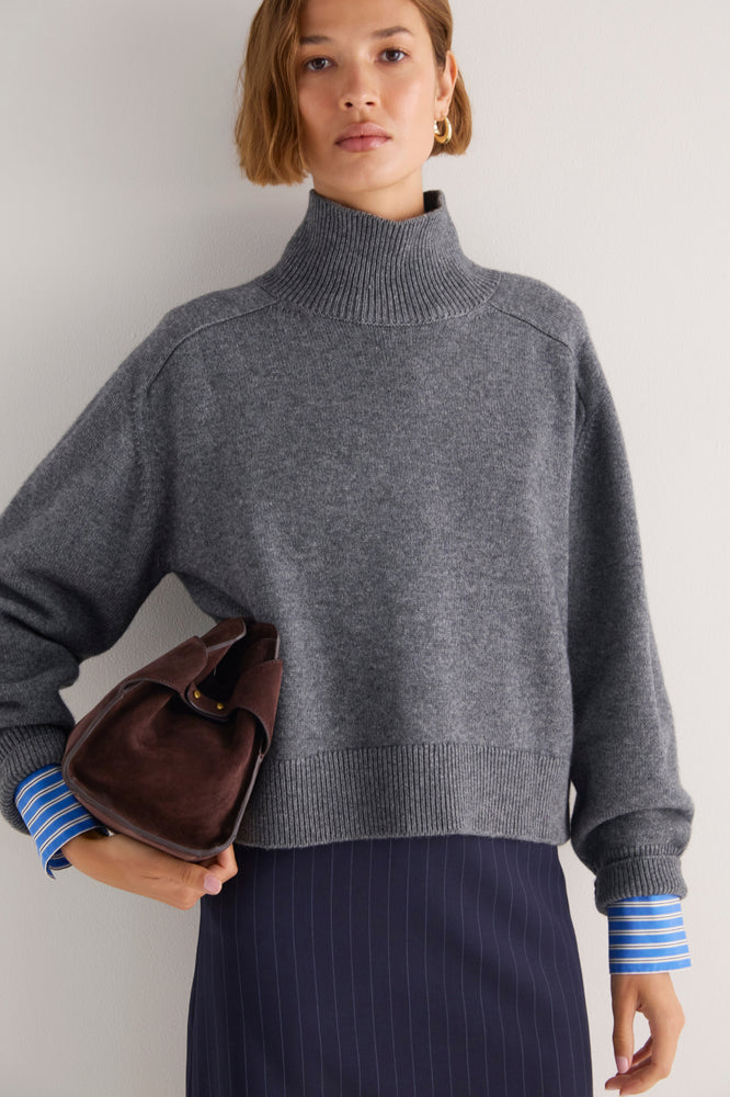 Luna Curved Hem Jumper - Grey Melange