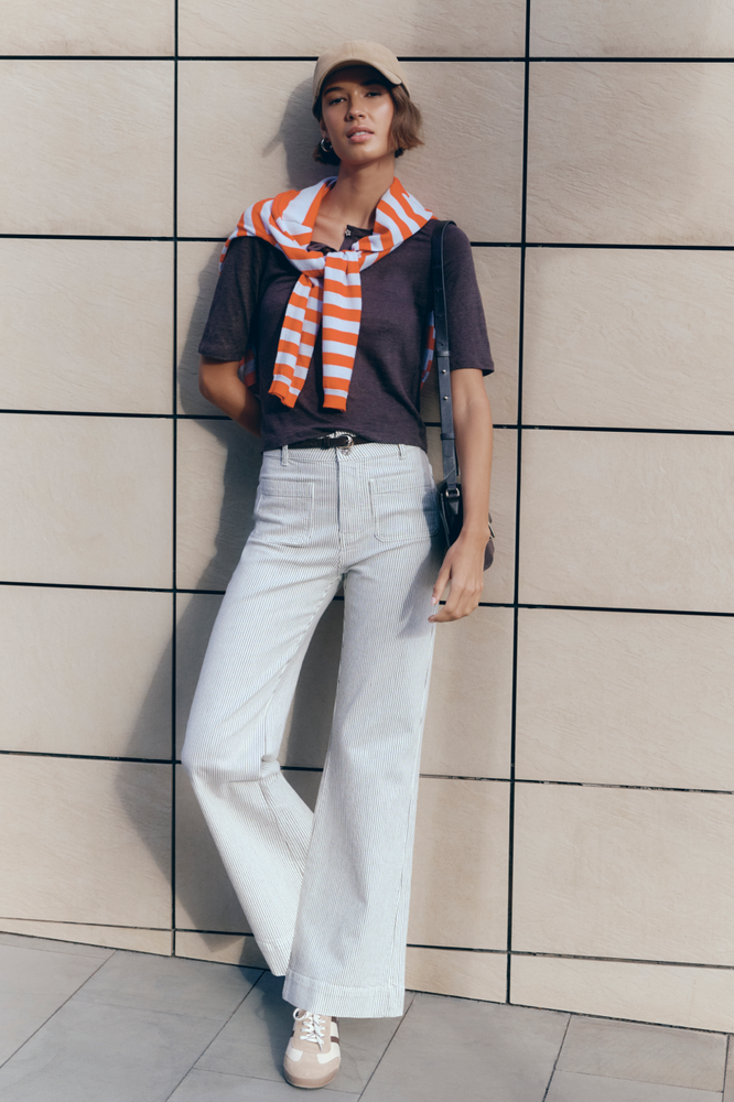 Agnes Patch Pocket Trouser - Cocoa/Ecru Stripe