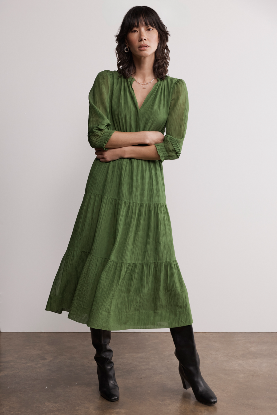 Grace Silk Blend Dress - Fern Green