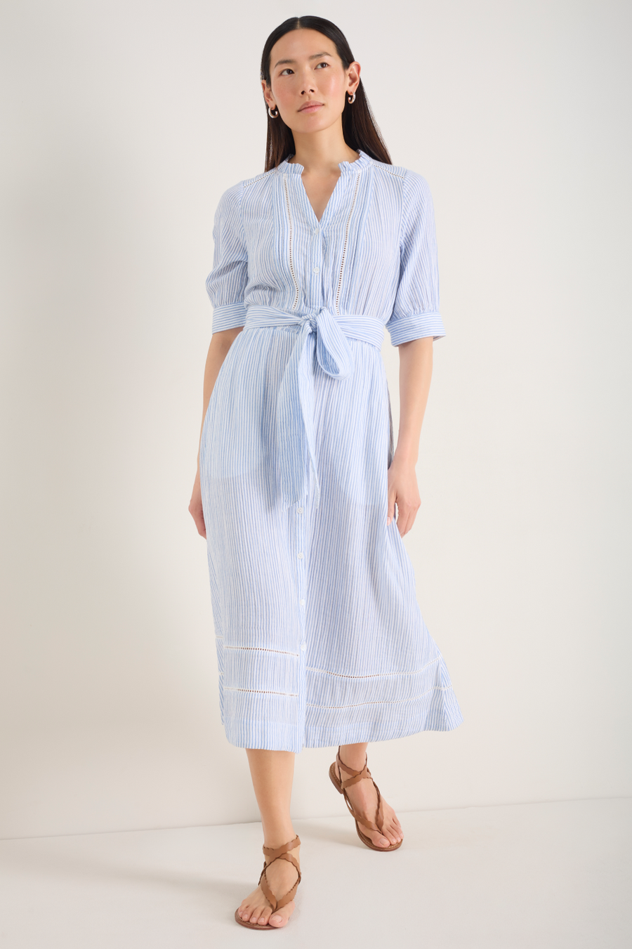 Otti Midi Dress - Sky Blue/White Stripe
