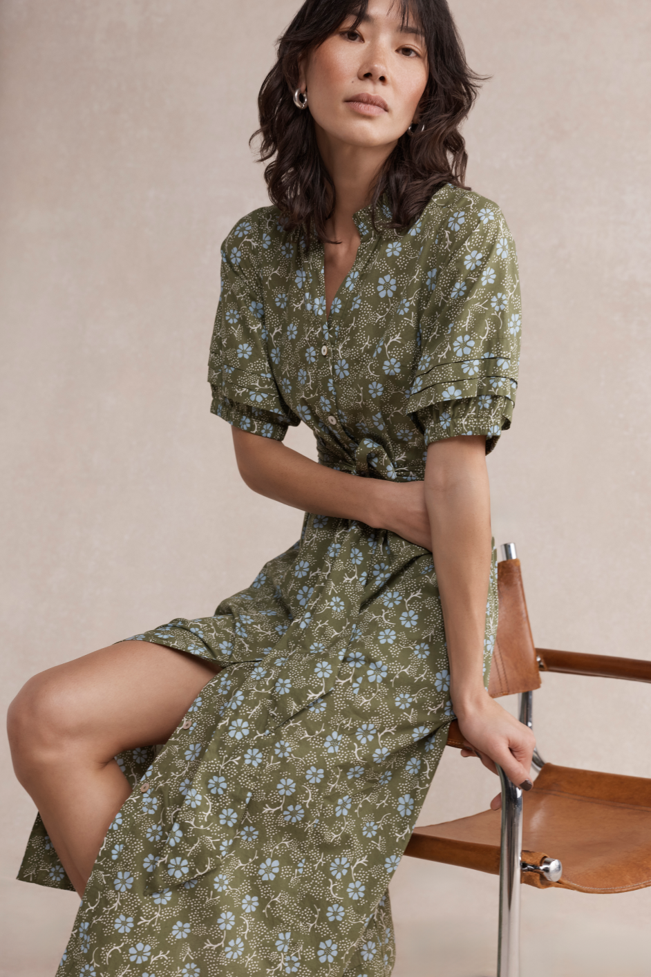 Kelly Dress - Olive Green Floral
