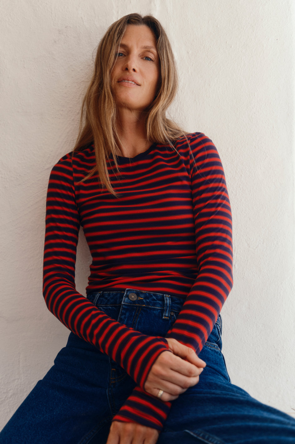 Marnie Long Sleeve Jersey Top - Midnight/Red/Plum Stripe