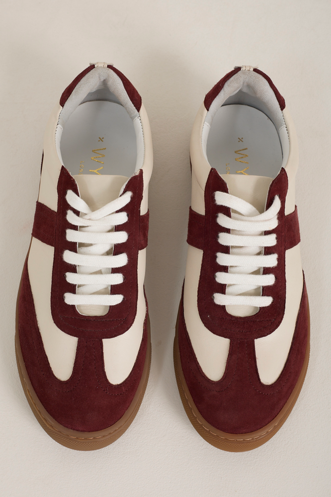 Gigi Leather Trainer - Ivory/Dark Fig