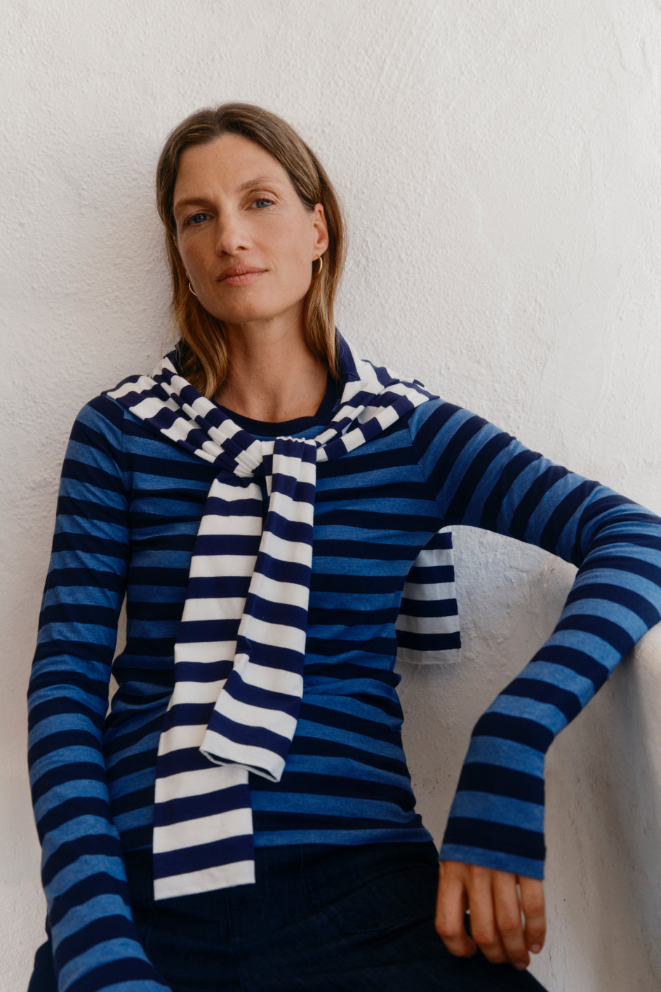 Marnie Long Sleeve Jersey Top - Midnight/Denim Blue Stripe