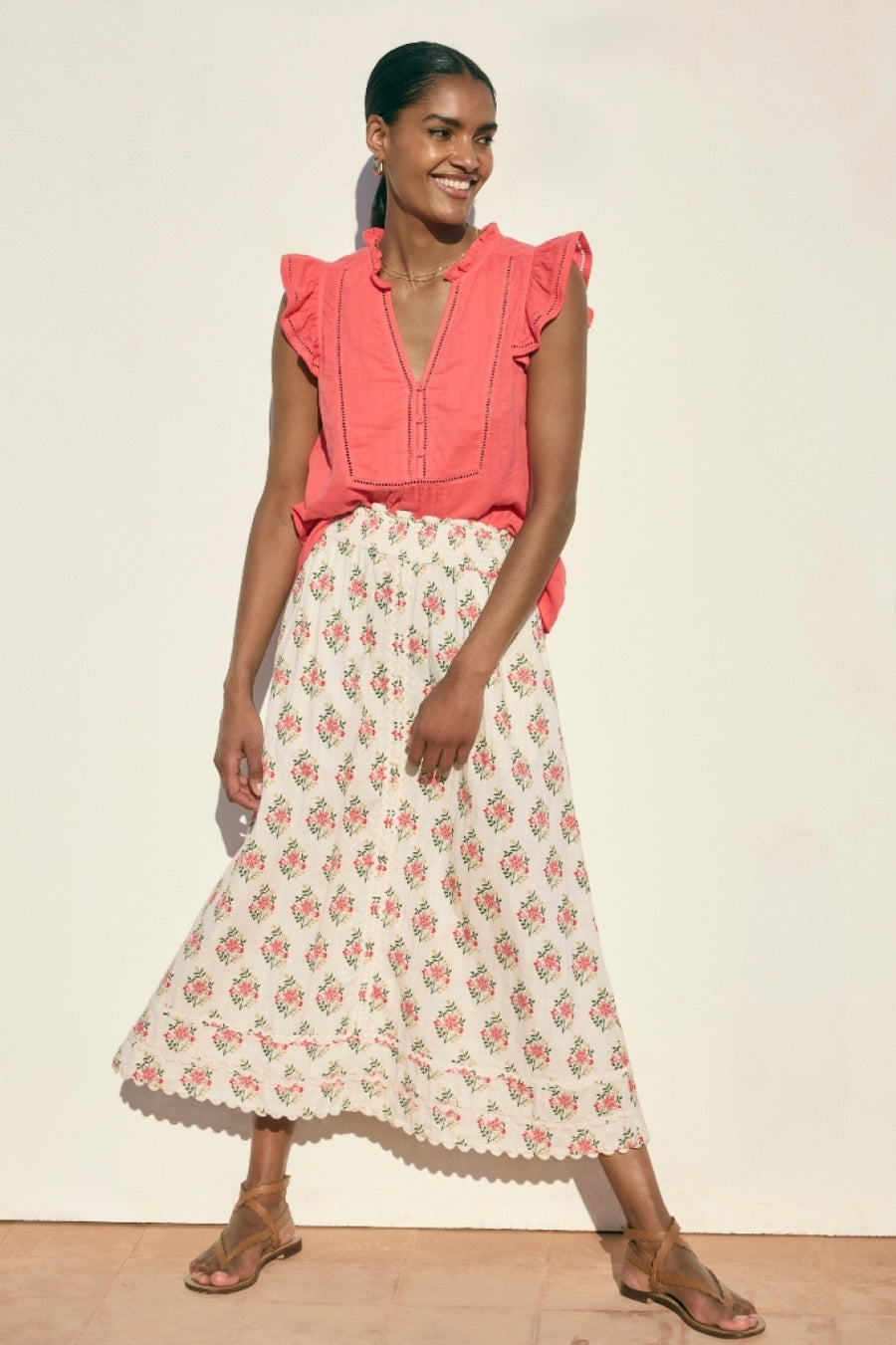 Sophia Skirt - Ivory Woodblock