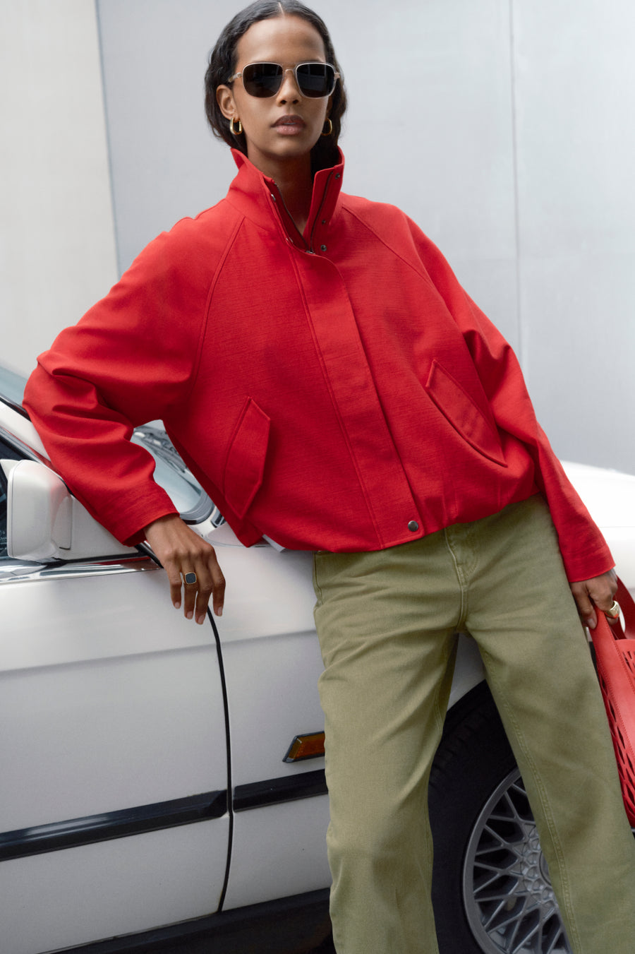 Lola Funnel Neck Jacket - Red