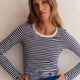 Marnie Long Sleeve Jersey Scoop Top - Midnight/Ivory Stripe