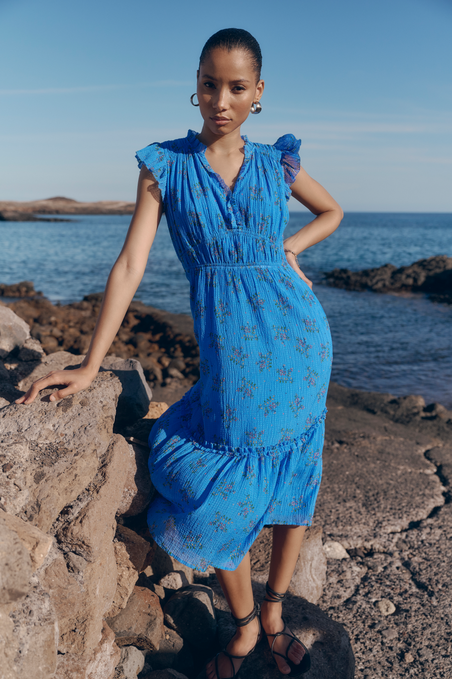 Miah Silk Blend Dress - Regatta Blue