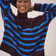 Liana Chunky Funnel Neck Jumper - Brown/Cobalt Stripe