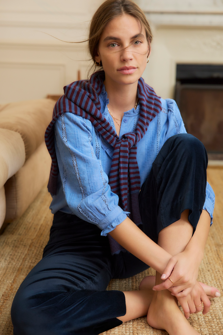 Fleurine Scallop Jumper - Denim Blue/Deep Fig Stripe