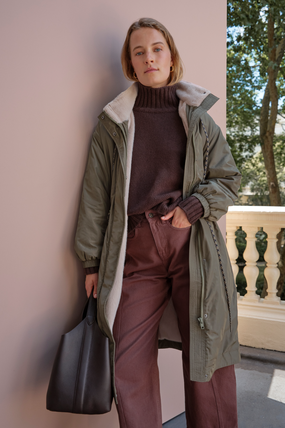 Freya Faux Fur Lined Coat - Mid Olive