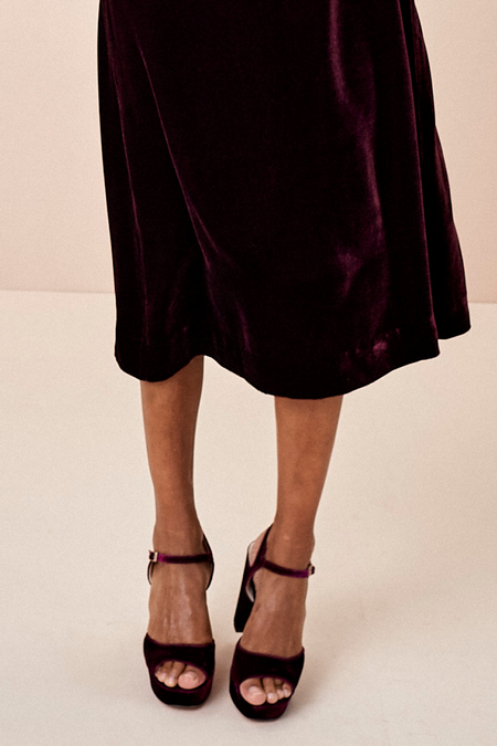 Betty High Heel Peep Toe Sandal - Deep Fig Velvet