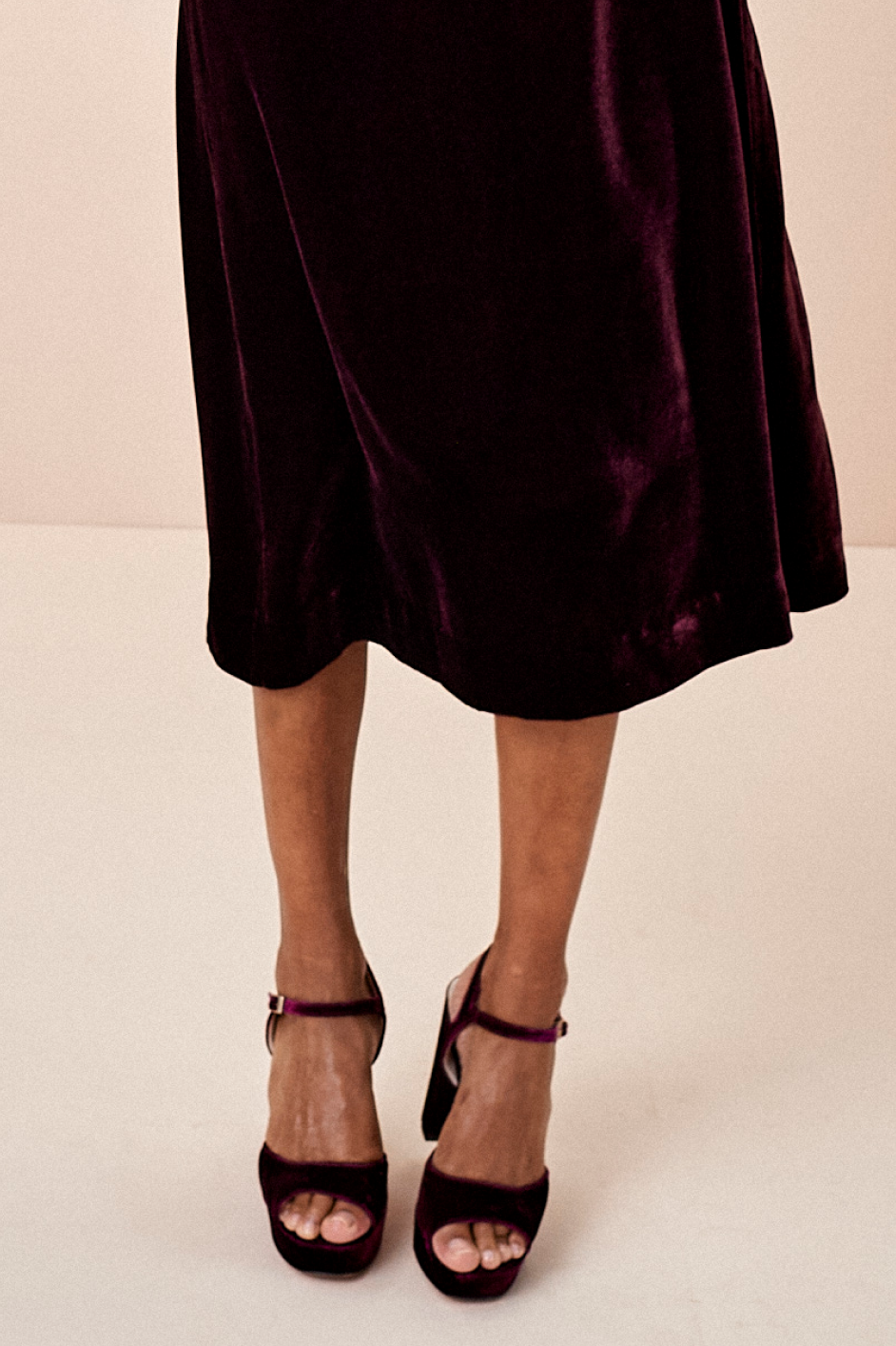 Betty High Heel Peep Toe Sandal - Deep Fig Velvet