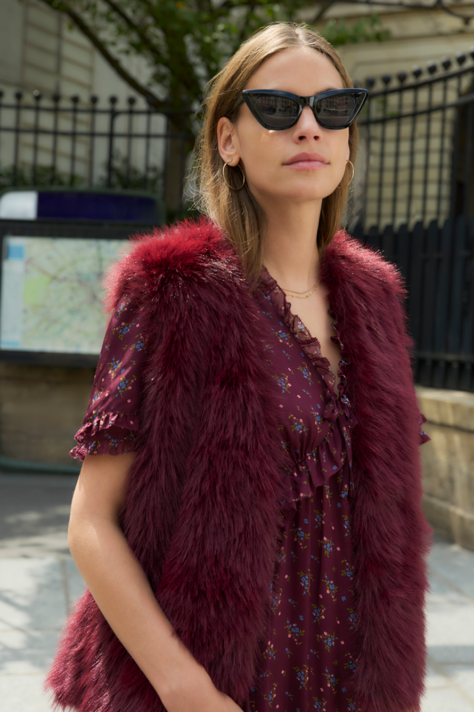 Cameron Faux Fur Gilet - Deep Fig