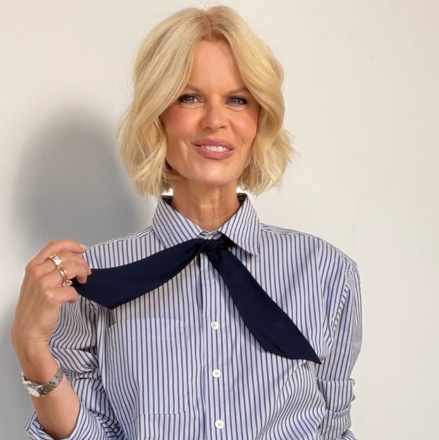 Cath x WYSE Martha Tie Shirt - Cocoa/Blue Stripe