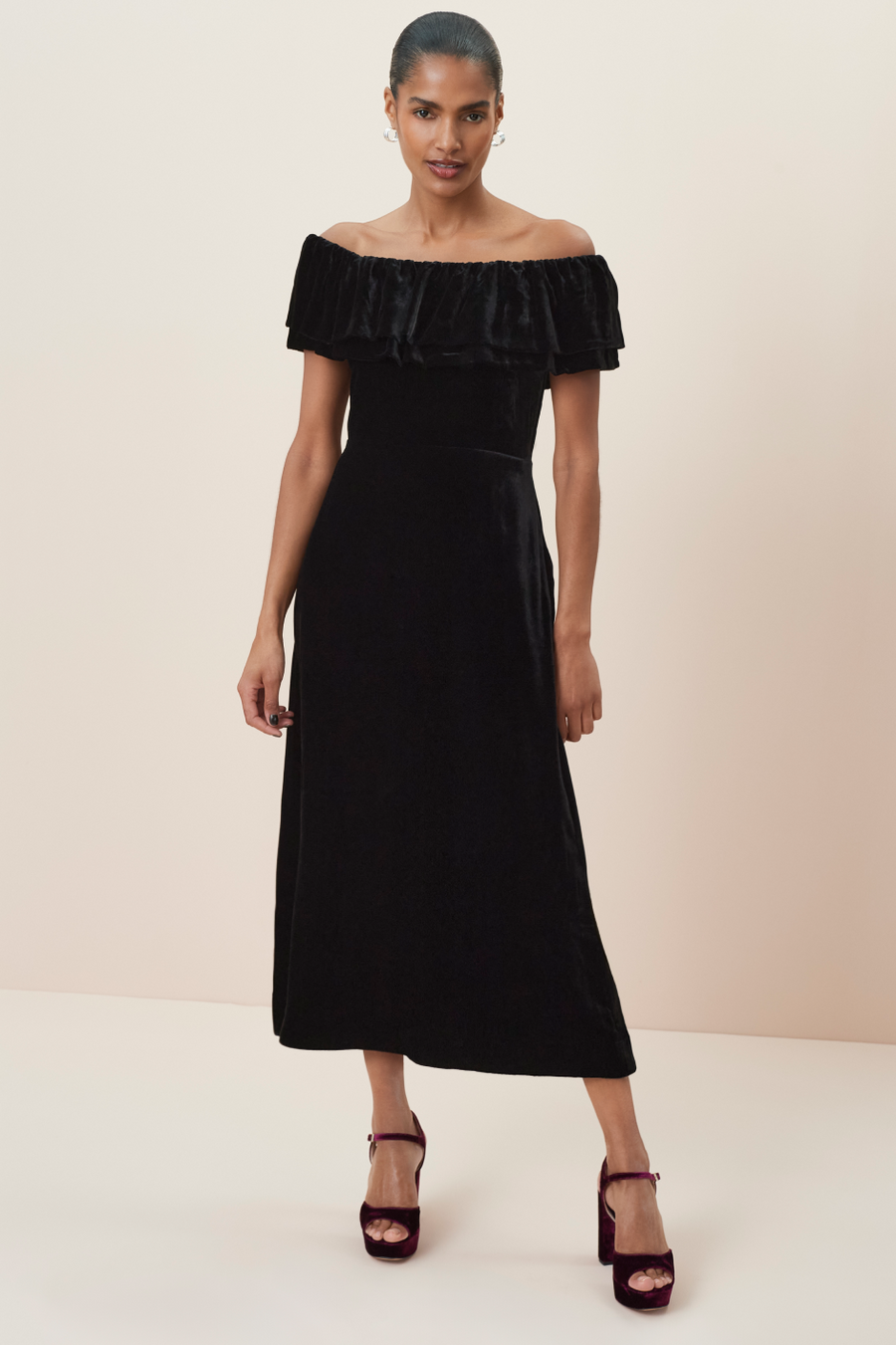 Brigitte Silk Velvet Dress - Black