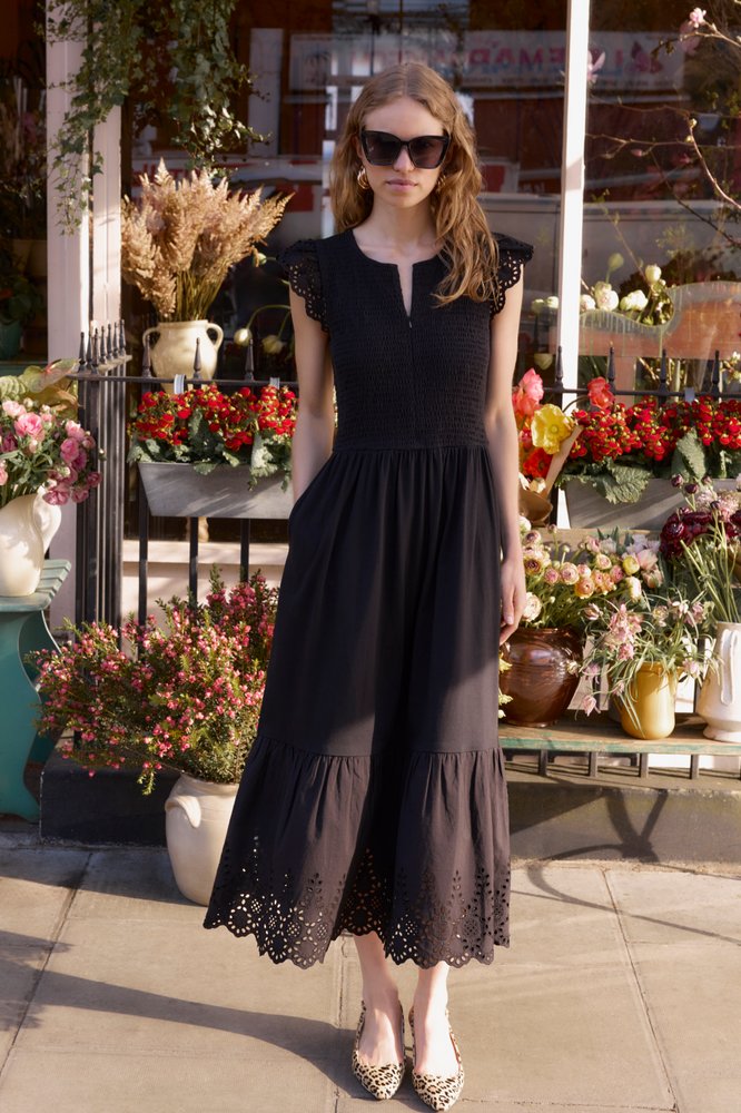Edith Jersey Woven Mix Dress - Black