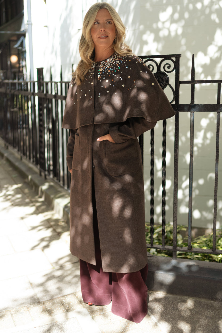Erica Davies x WYSE Embroidered Coat - Brown Check