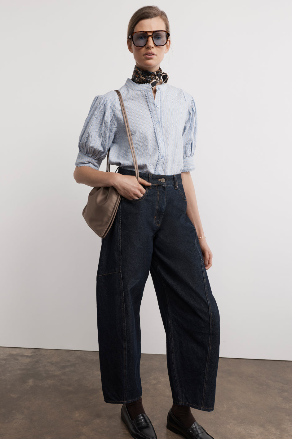 Fiona Blouse - Powder Blue Stripe