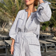 Monica Linen Short - Ivory/Blue Stripe