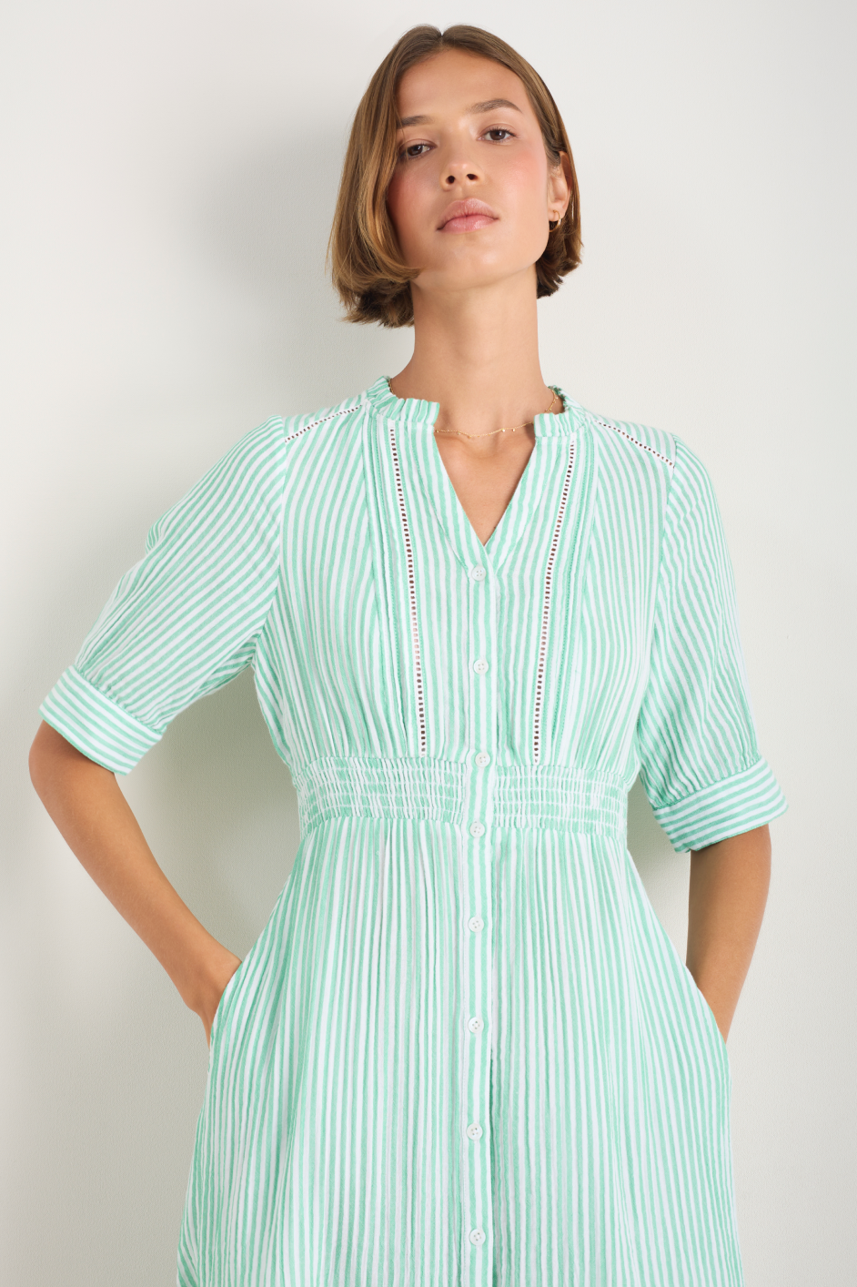 Otti Midi Dress - Jade Green/White Stripe