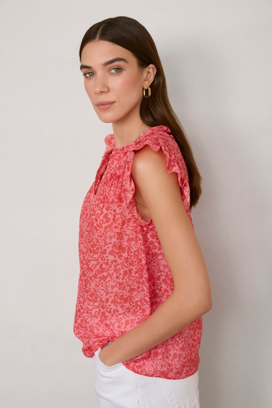 Georgia Silk Blend Blouse - Summer Pink Mono Floral