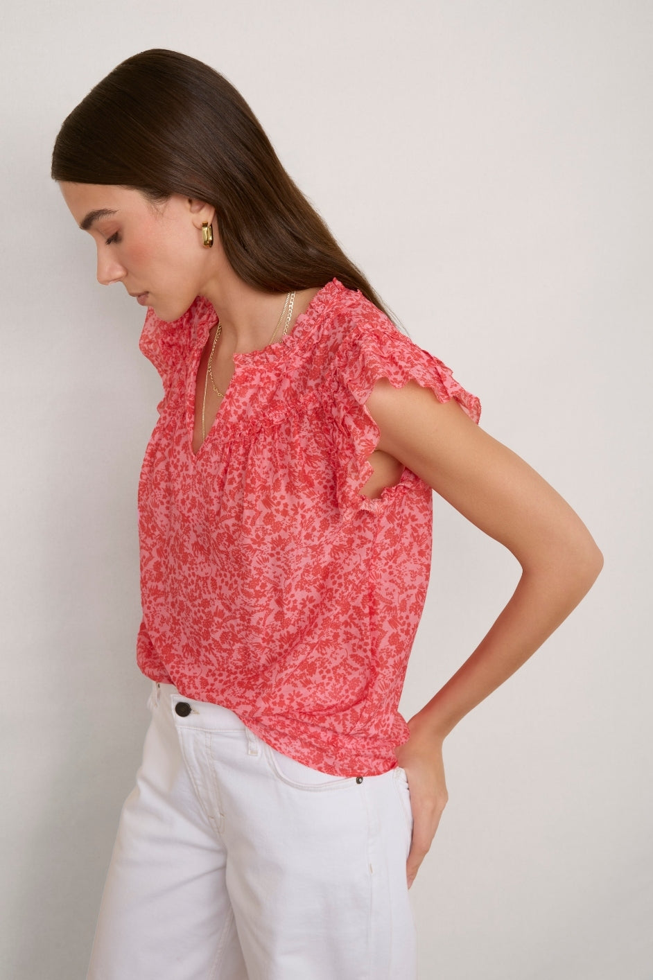 Georgia Silk Blend Blouse - Summer Pink Mono Floral