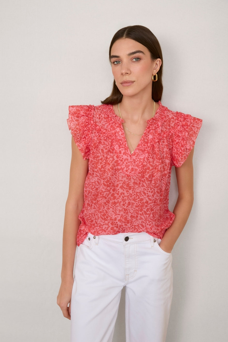Georgia Silk Blend Blouse - Summer Pink Mono Floral