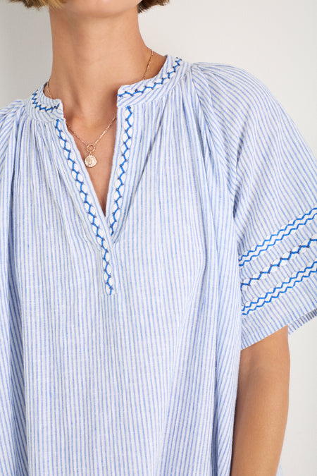 Georgie Dress - Blue/Ivory Stripe