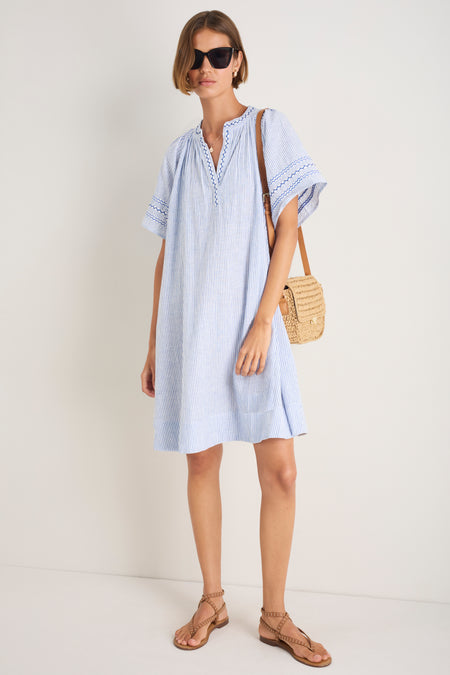 Georgie Dress - Blue/Ivory Stripe