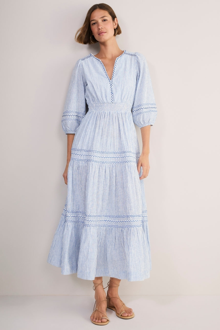 Georgina Dress - Blue/Ivory Stripe