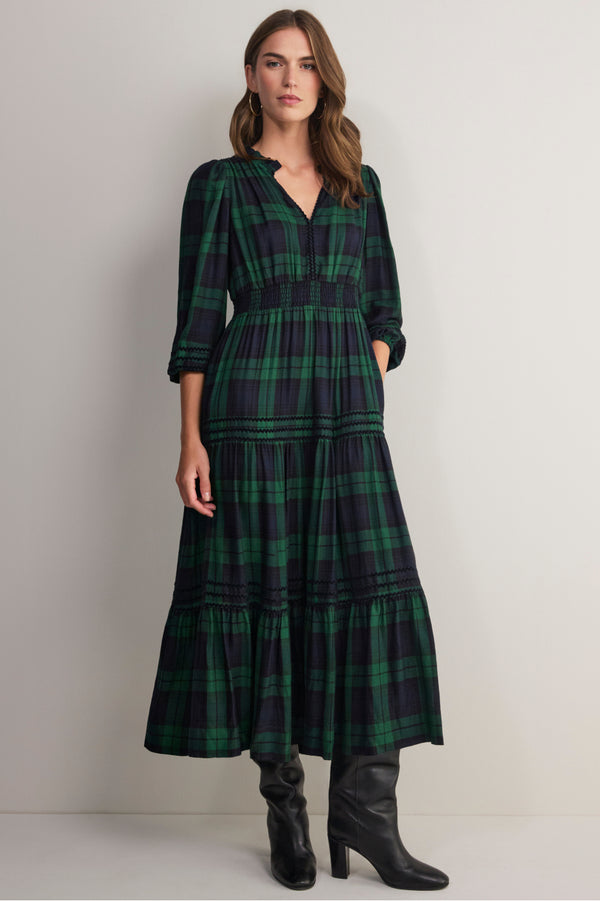Georgina Dress - Midnight/Forest Check